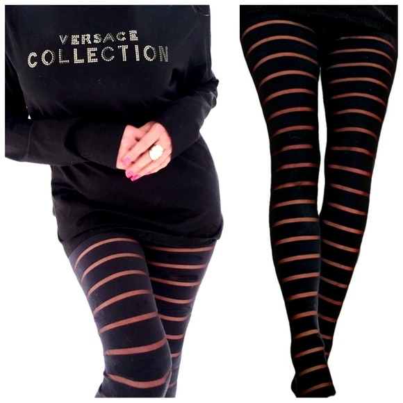 Versace Pants - RARE Vintage Versace Black Cutout Mesh Leggings Tights